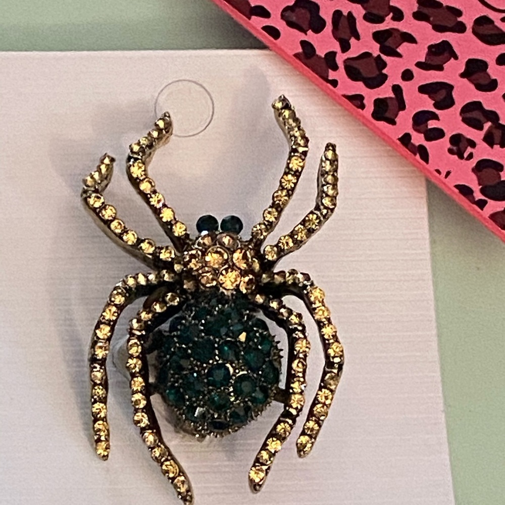 Betsey Johnson Bejeweled Spider Pin Brooch Green